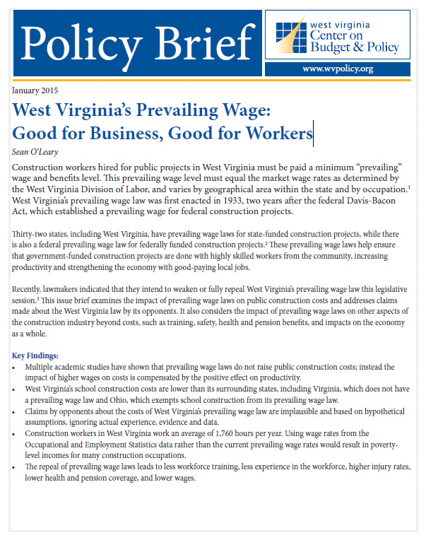 West Virginia’s Prevailing Wage Good for Business, Good for Workers