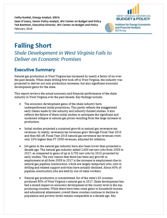 West Virginia Shale Development Falls Short of Economic Promise West